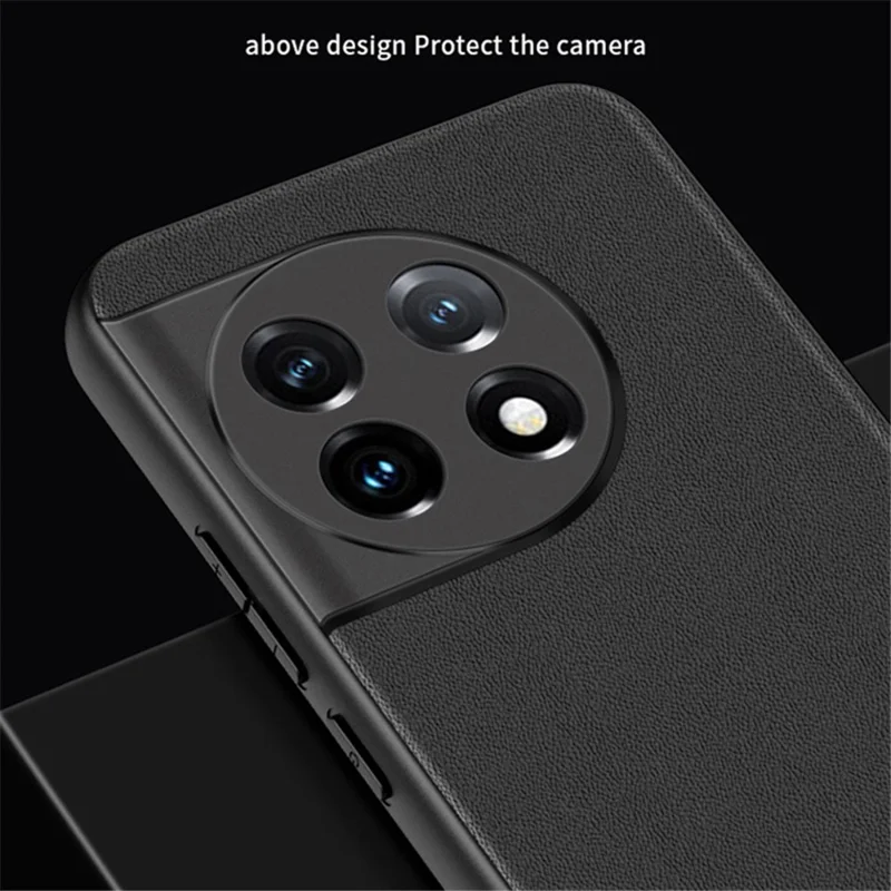 For OnePlus 11 5G Drop-proof Back Cover Ultra-thin PU Leather Coated PC Phone Case - Black