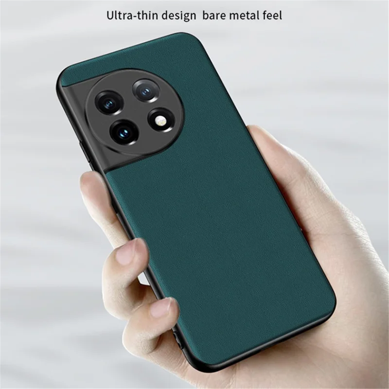 For OnePlus 11 5G Drop-proof Back Cover Ultra-thin PU Leather Coated PC Phone Case - Black