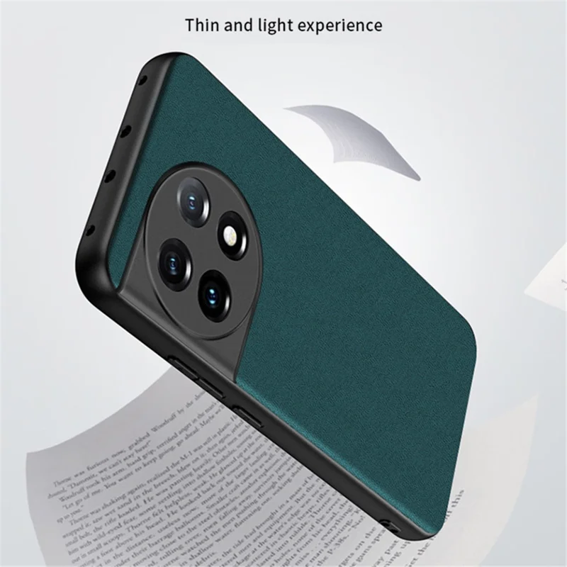 For OnePlus 11 5G Drop-proof Back Cover Ultra-thin PU Leather Coated PC Phone Case - Black