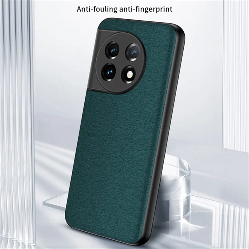 For OnePlus 11 5G Drop-proof Back Cover Ultra-thin PU Leather Coated PC Phone Case - Black