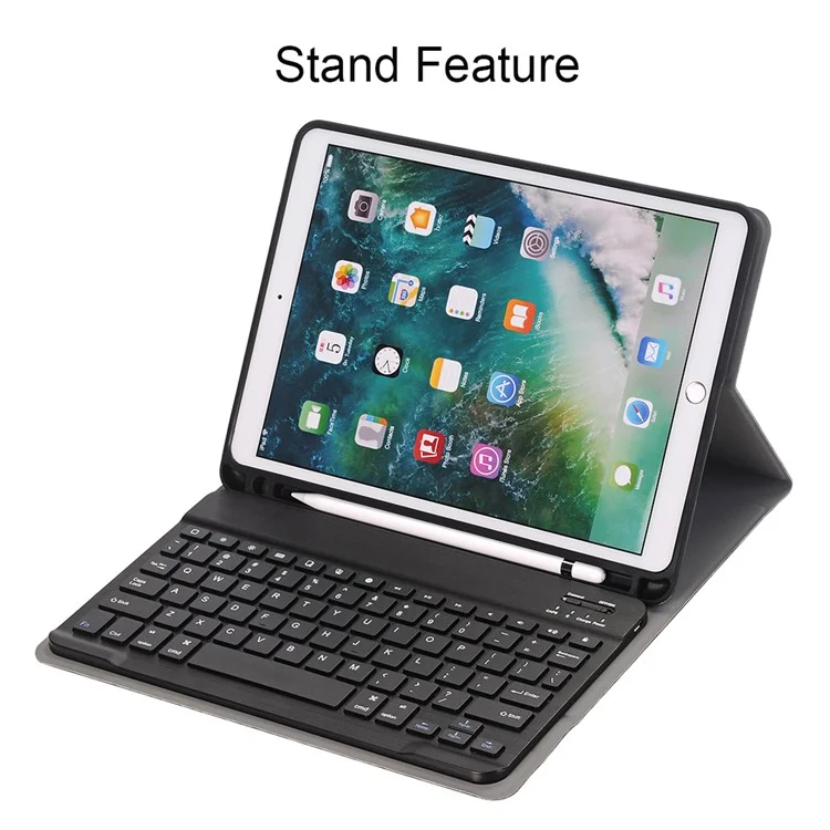 2-in-1 Bluetooth Keyboard with Removable Leather Stand Protective Case and Pen Slot for iPad Pro 10.5-inch (2017) - Black