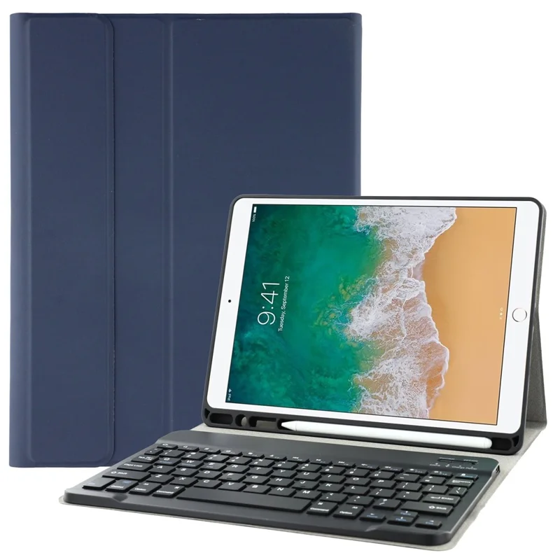 2-in-1 Bluetooth Keyboard with Removable Leather Stand Protective Case and Pen Slot for iPad Pro 10.5-inch (2017) - Dark Blue