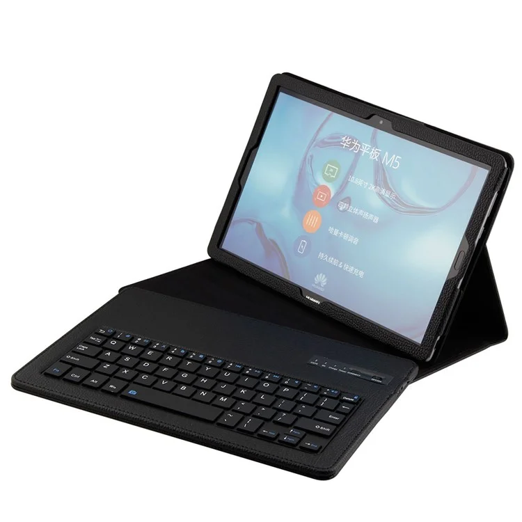 Black - Detachable Bluetooth Keyboard Litchi Leather Case for Huawei MediaPad M5 10/M5 10 (Pro)