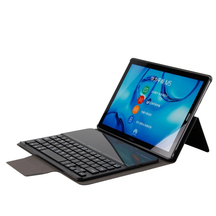 Black - Slim Leather Stand Case with Detachable Tempered Glass Mirror Bluetooth Keyboard for Huawei MediaPad M5 10/M5 10 (Pro)