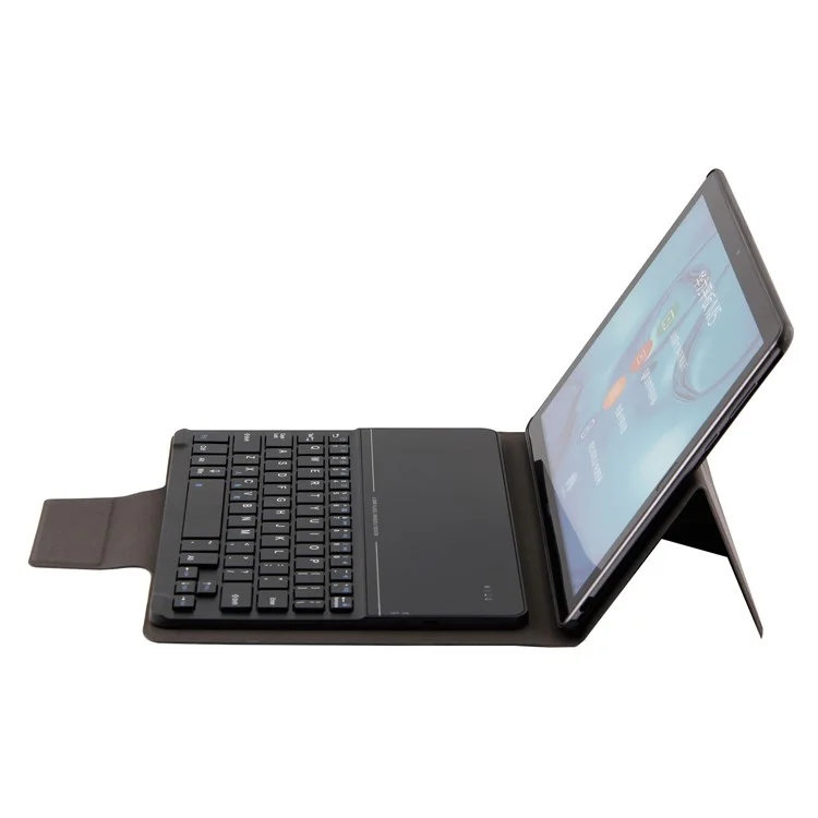 Black - Slim Leather Stand Case with Detachable Tempered Glass Mirror Bluetooth Keyboard for Huawei MediaPad M5 10/M5 10 (Pro)