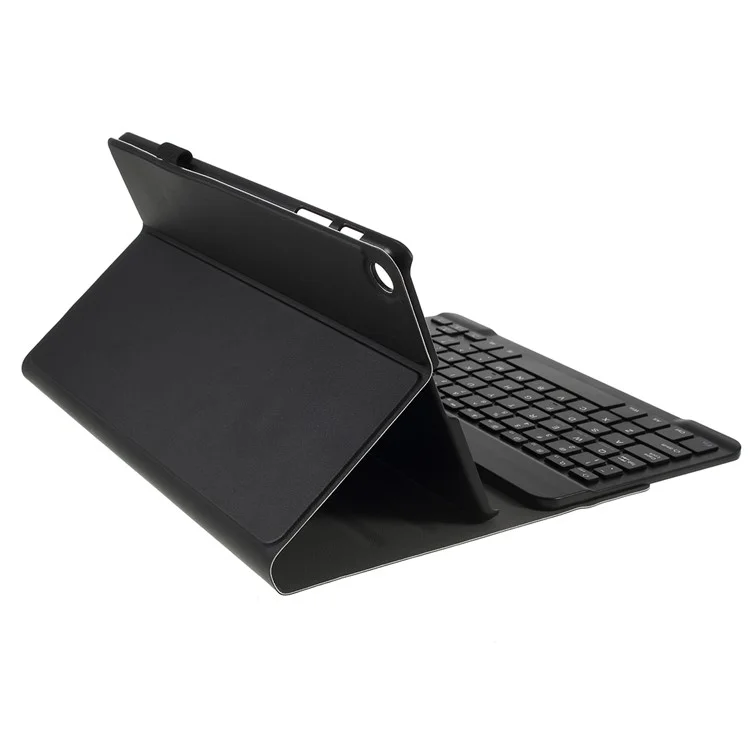 For Samsung Galaxy Tab A 10.1 (2019) T510/T515 Magnetic Detachable Bluetooth Keyboard + PU Leather Fine Sheep Lines Tablet Case 2-in-1 - Black