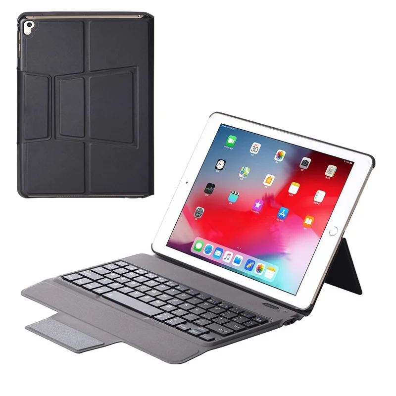 2 in 1 Bluetooth-compatible Keyboard with Stand Leather Tablet Shell for iPad 9.7 -inch (2018) (2017)/Air 2/Air (2013) - Black