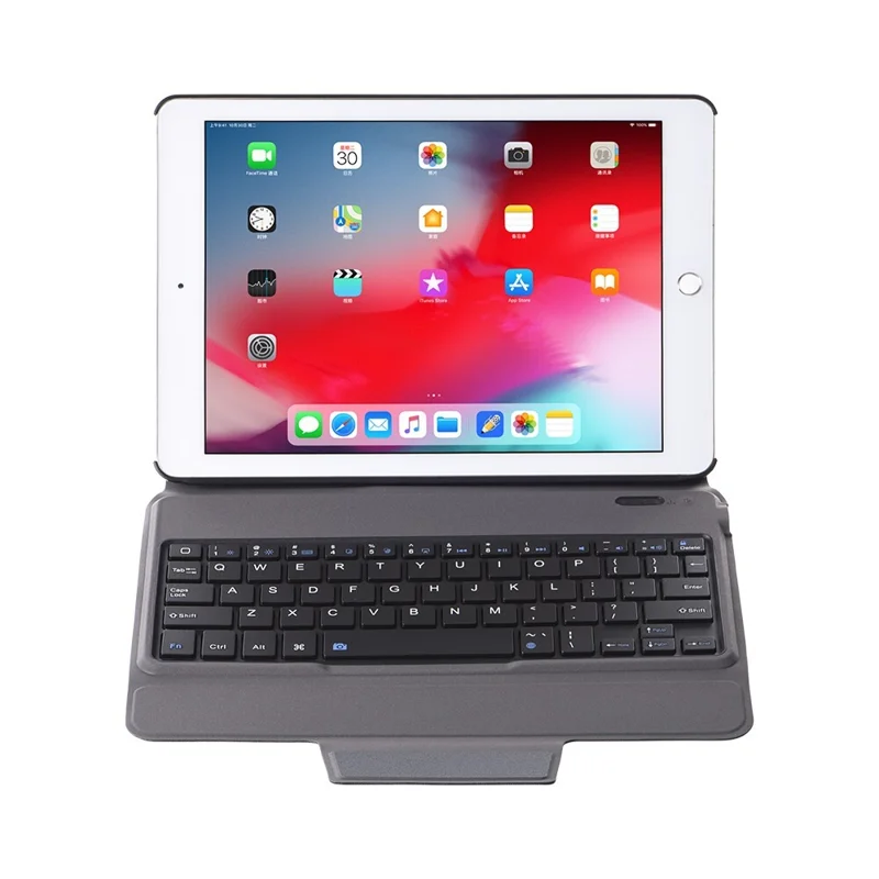 2 in 1 Bluetooth-compatible Keyboard with Stand Leather Tablet Shell for iPad 9.7 -inch (2018) (2017)/Air 2/Air (2013) - Black