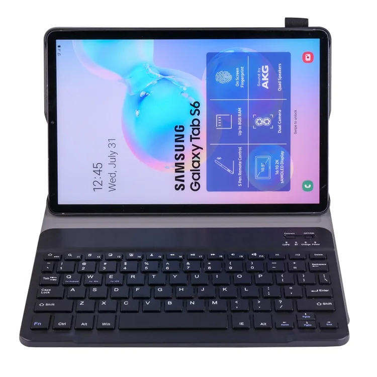 Detachable Bluetooth-compatible Keyboard + PU Leather Tablet Shell for Samsung Galaxy Tab S6 T860 / T865 - Black