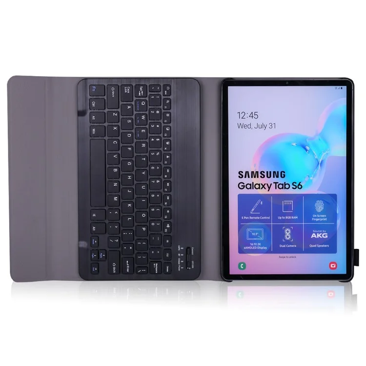 Detachable Bluetooth-compatible Keyboard + PU Leather Tablet Shell for Samsung Galaxy Tab S6 T860 / T865 - Black