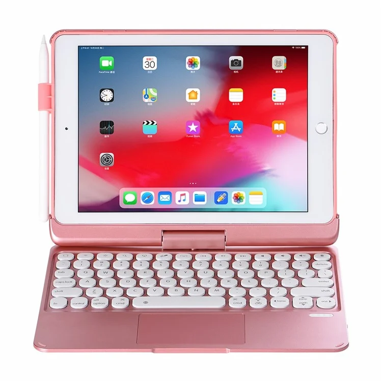 Q5 Rotatable Detachable Bluetooth-compatible Keyboard Stand Case for iPad 9.7-inch (2018)/Air (2013)/Air 2/Pro 9.7 inch (2016) - Rose Gold