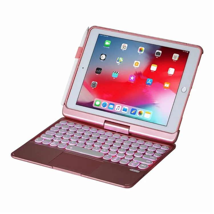 Q5 Rotatable Detachable Bluetooth-compatible Keyboard Stand Case for iPad 9.7-inch (2018)/Air (2013)/Air 2/Pro 9.7 inch (2016) - Rose Gold