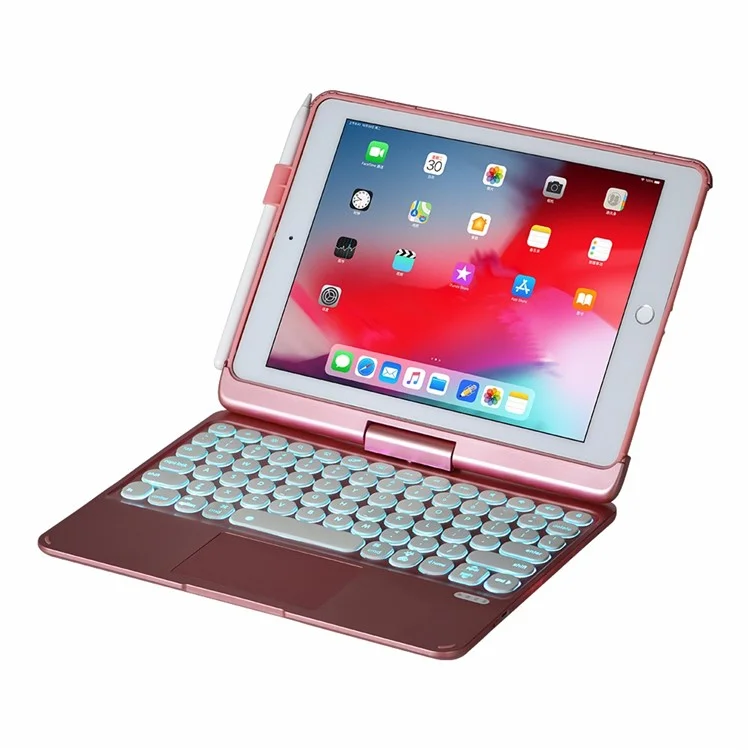 Q5 Rotatable Detachable Bluetooth-compatible Keyboard Stand Case for iPad 9.7-inch (2018)/Air (2013)/Air 2/Pro 9.7 inch (2016) - Rose Gold