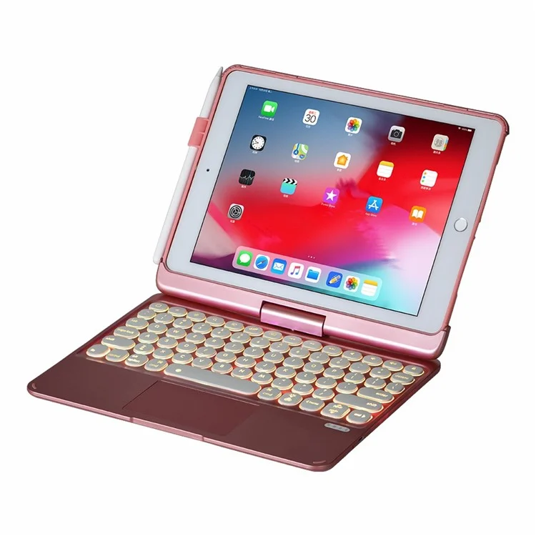Q5 Rotatable Detachable Bluetooth-compatible Keyboard Stand Case for iPad 9.7-inch (2018)/Air (2013)/Air 2/Pro 9.7 inch (2016) - Rose Gold
