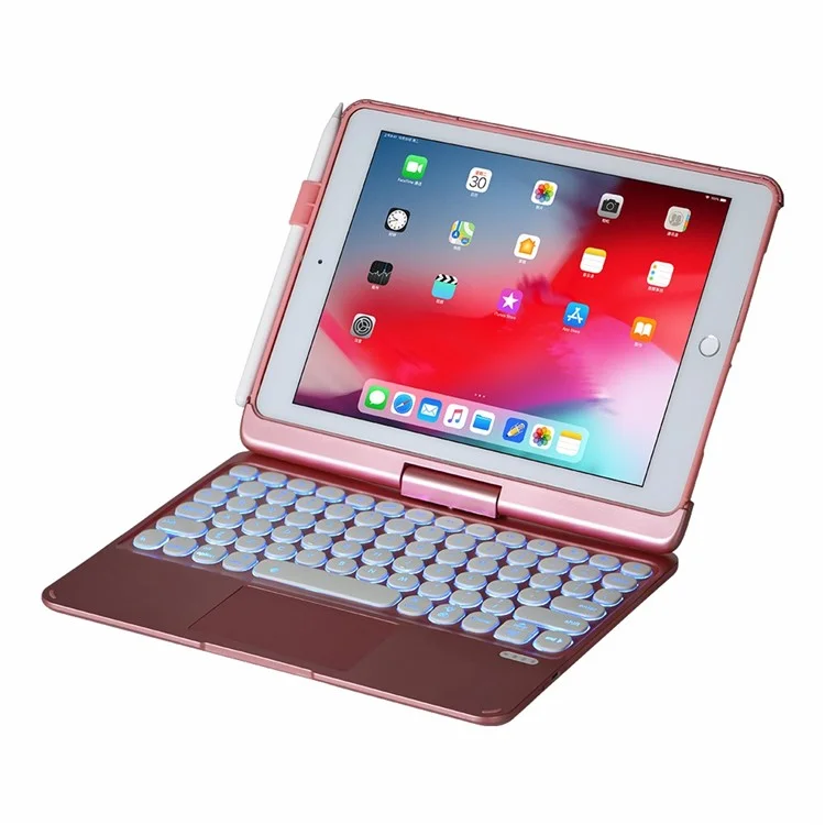 Q5 Rotatable Detachable Bluetooth-compatible Keyboard Stand Case for iPad 9.7-inch (2018)/Air (2013)/Air 2/Pro 9.7 inch (2016) - Rose Gold