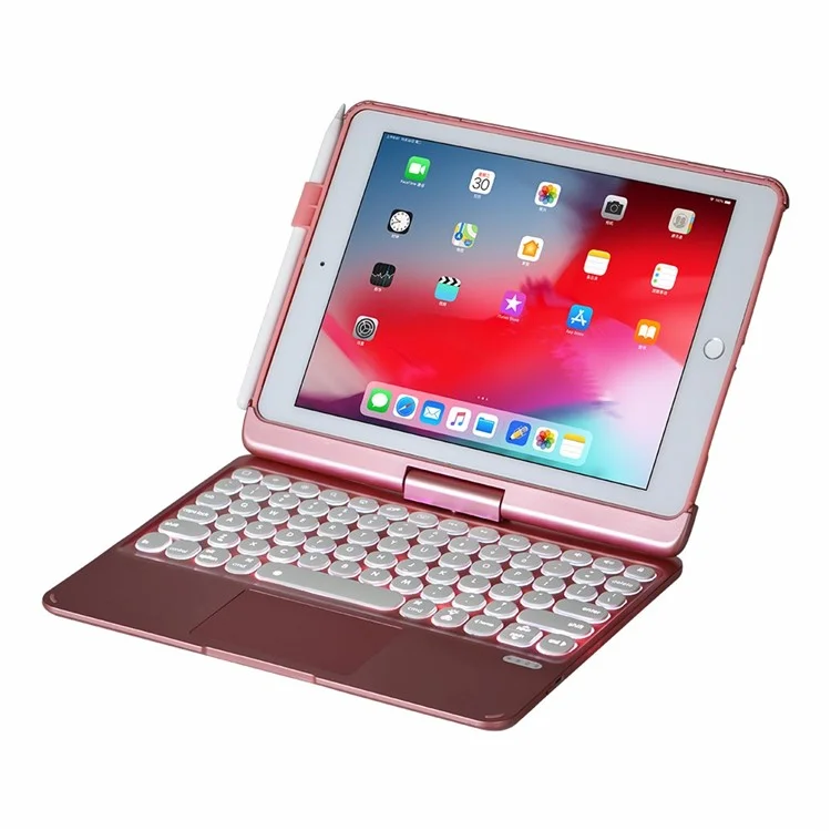 Q5 Rotatable Detachable Bluetooth-compatible Keyboard Stand Case for iPad 9.7-inch (2018)/Air (2013)/Air 2/Pro 9.7 inch (2016) - Rose Gold