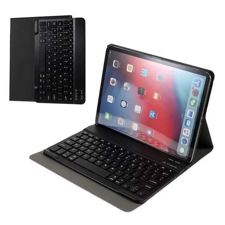 Teclado Bluetooth sem fio Capa de couro para iPad Pro 11 polegadas (2020) / (2018) / Air (2022) / (2020) - Preto
