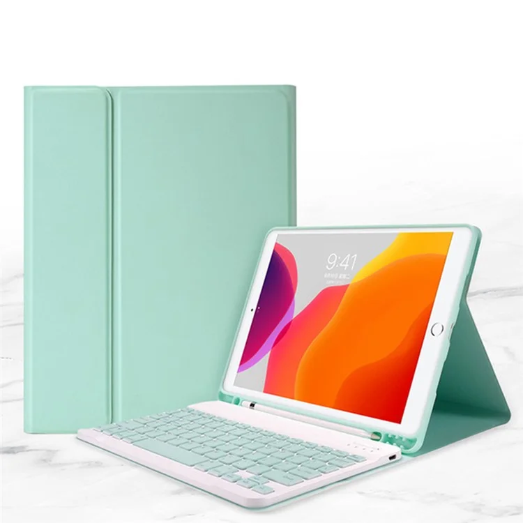 2-em-1 Teclado Bluetooth Candy Color Cour Stand Caixa De Concha Com Slot Caneta Para Ipad 10.2 (2021) / (2020) / (2019) - Verde