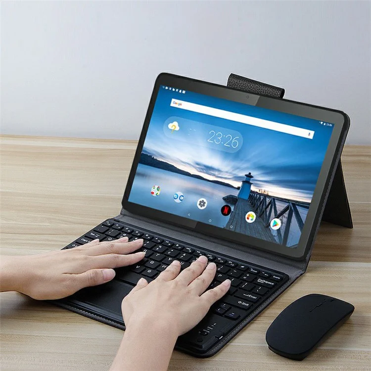 AJIUYU for Lenovo Tab M10 TB-X605F Wireless Touch Bluetooth-compatible Keyboard Leather Case - Black