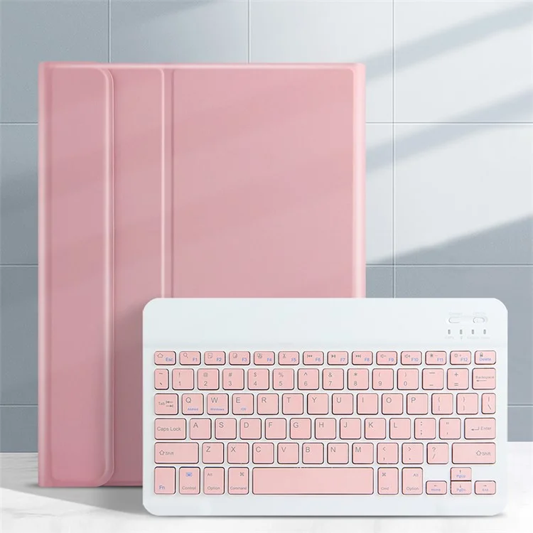 AJIUYU Para iPad 10.2 (2021) / (2020) / (2019) Teclado inalámbrico Bluetooth + Funda de cuero de color caramelo - Rosa