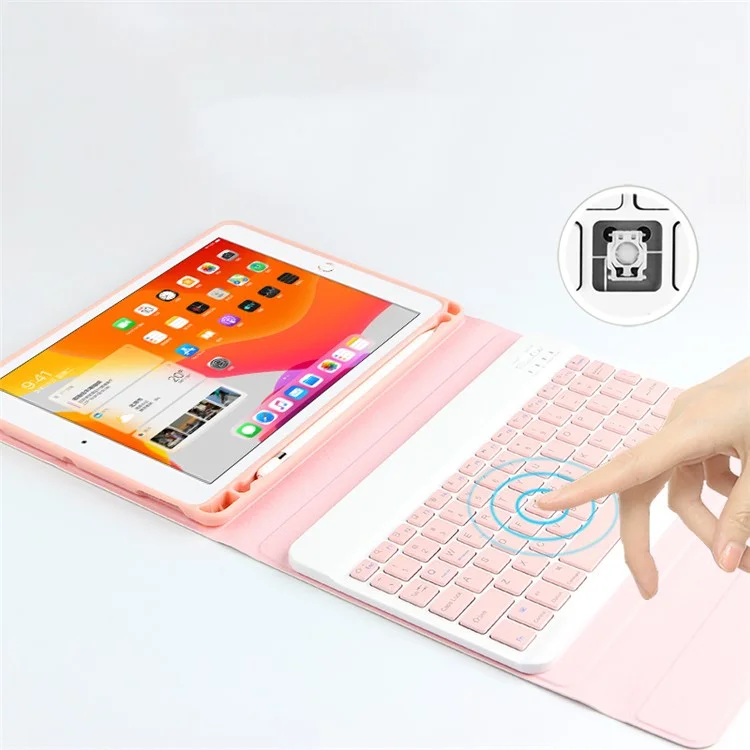 AJIUYU Para iPad 10.2 (2021) / (2020) / (2019) Teclado inalámbrico Bluetooth + Funda de cuero de color caramelo - Rosa