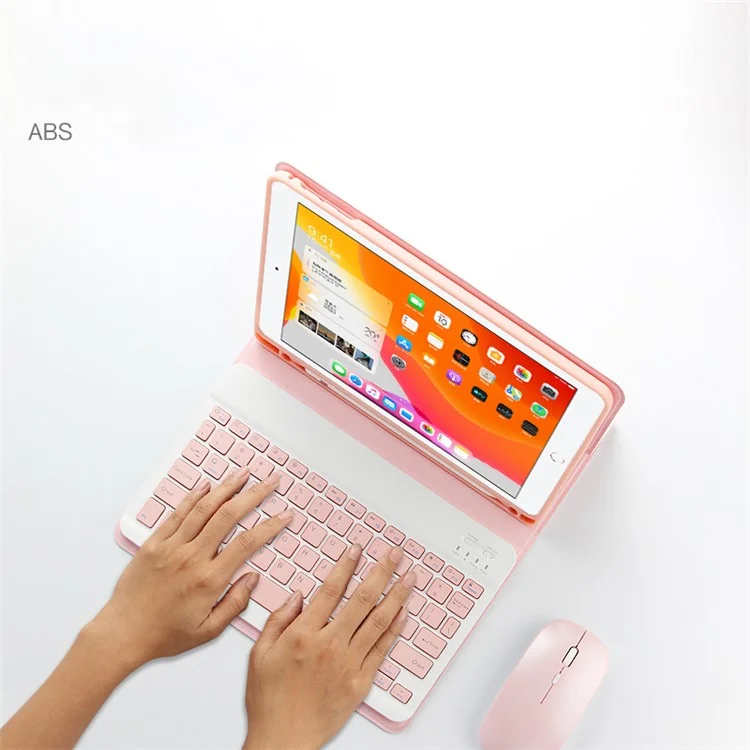 AJIUYU 2-in-1 Wireless Bluetooth Keyboard Leather Shell with Pen Slot for iPad 10.2 (2021)/(2020)/(2019) - Pink