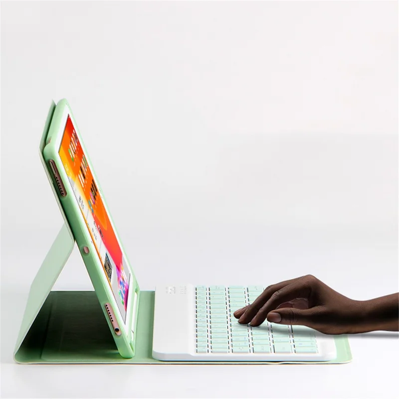 AJIUYU para iPad 10.2 (2021) / (2020) / (2019) Teclado inalámbrico Bluetooth + Funda de cuero de colores pastel - Verde