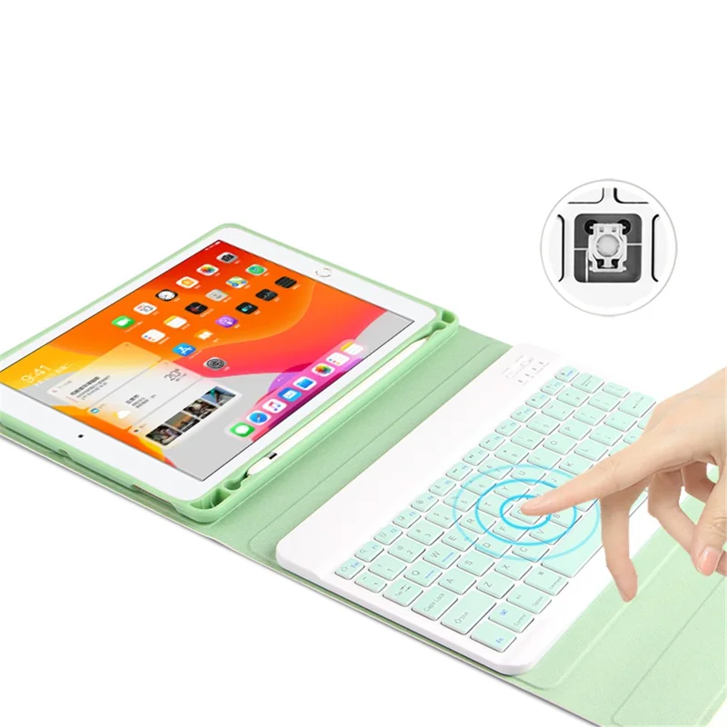 AJIUYU para iPad 10.2 (2021) / (2020) / (2019) Teclado inalámbrico Bluetooth + Funda de cuero de colores pastel - Verde