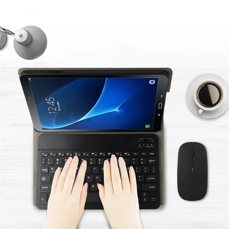 Teclado Bluetooth Sem Fio AJIUYU + Shell De Couro Para Samsung Galaxy Tab A 10.1 (2016) - Preto