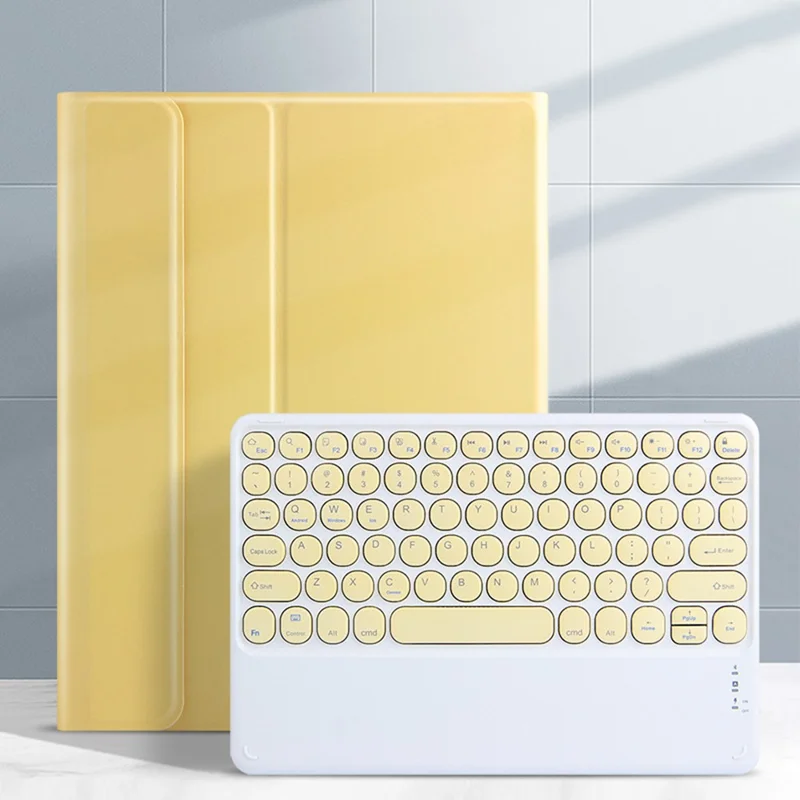 AJIUYU For iPad 10.2 (2021) / (2020) / (2019) Wireless Bluetooth-compatible Keyboard + Candy Color Leather Case - Yellow