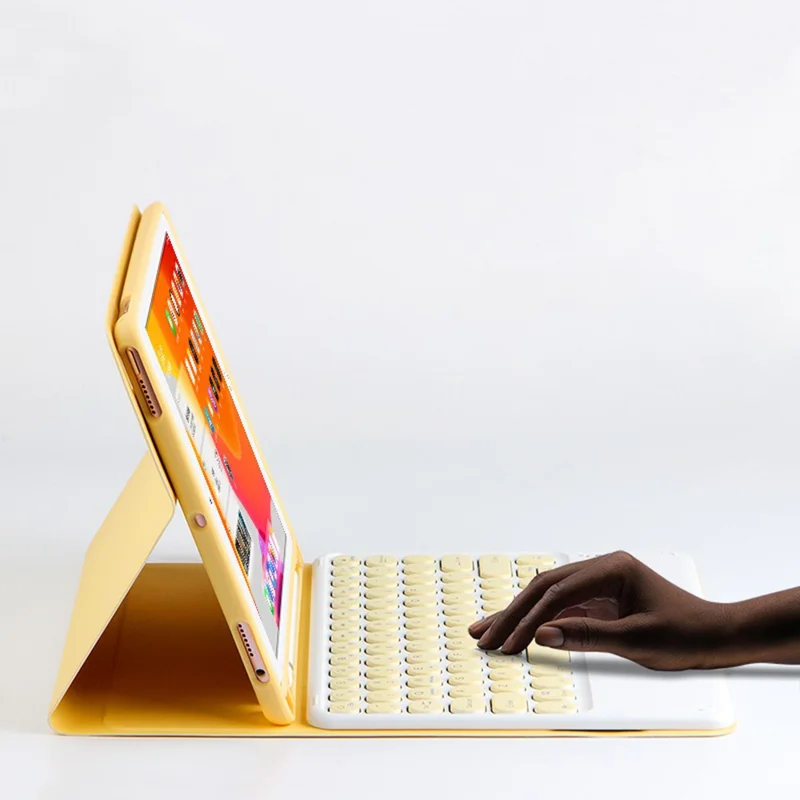 AJIUYU For iPad 10.2 (2021) / (2020) / (2019) Wireless Bluetooth-compatible Keyboard + Candy Color Leather Case - Yellow