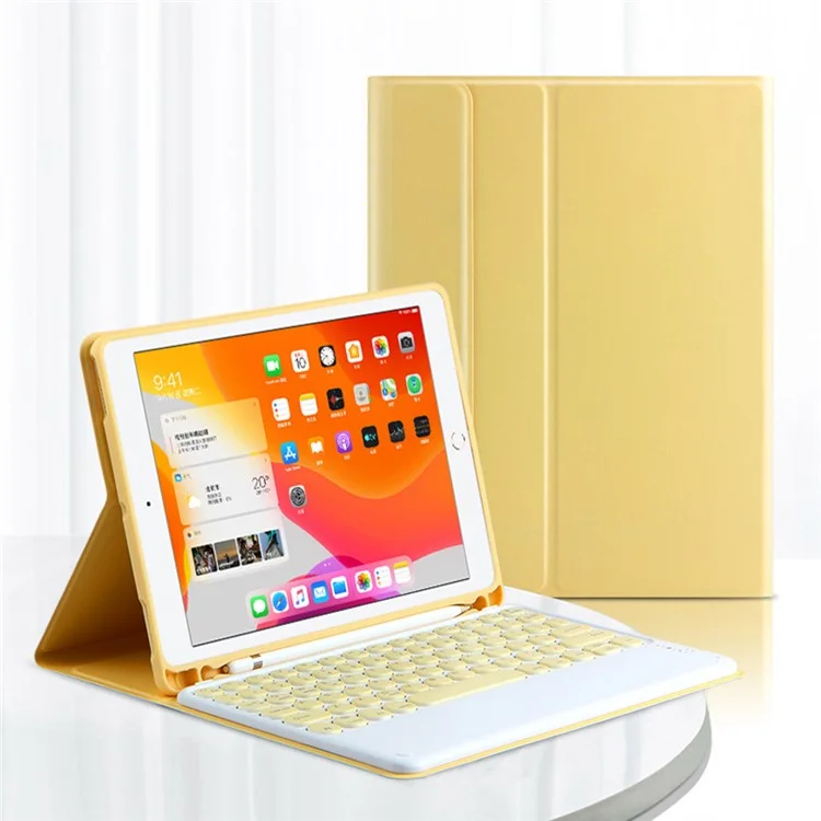 AJIUYU Wireless Bluetooth Keyboard + Cute Candy Color Leather Cover Shell Set for iPad Air (2022)/(2020) - Yellow