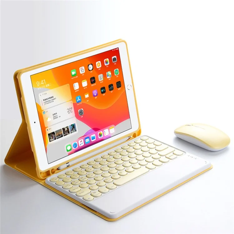 AJIUYU Wireless Bluetooth Keyboard + Cute Candy Color Leather Cover Shell Set for iPad Air (2022)/(2020) - Yellow