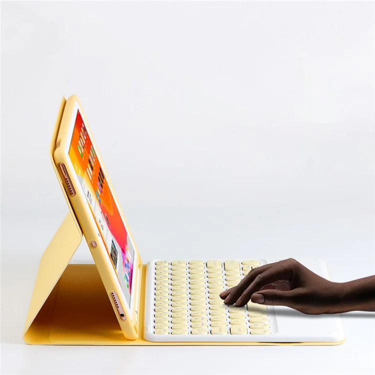 Ajiuyu Wireless Bluetooth Клавиатура + Cute Candy Corty Cover Shell Shell Для Ipad Air (2022)/(2020) - Желтый