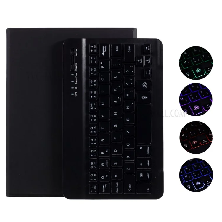 Skin Texture Leather Case+Bluetooth-compatible Keyboard with Backlit for iPad Mini 2/iPad Mini/iPad Mini 4/iPad Mini (2019) 7.9 inch - Black