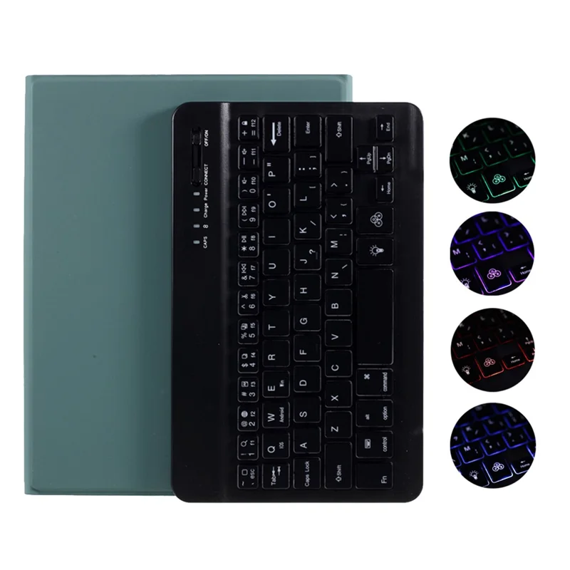 Skin Texture Leather Case+Bluetooth-compatible Keyboard with Backlit for iPad Mini 2/iPad Mini/iPad Mini 4/iPad Mini (2019) 7.9 inch - Dark Green