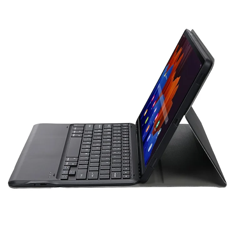 A970B Leather Case Bluetooth-compatible Keyboard with Built-In Pen Slot for Samsung Galaxy Tab S8+ / S7 FE T730 T736 / S7+ 12.4 Inch (T970 / T975 2020) - Black