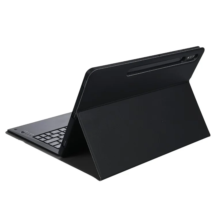 A970B Leather Case Bluetooth-compatible Keyboard with Built-In Pen Slot for Samsung Galaxy Tab S8+ / S7 FE T730 T736 / S7+ 12.4 Inch (T970 / T975 2020) - Black