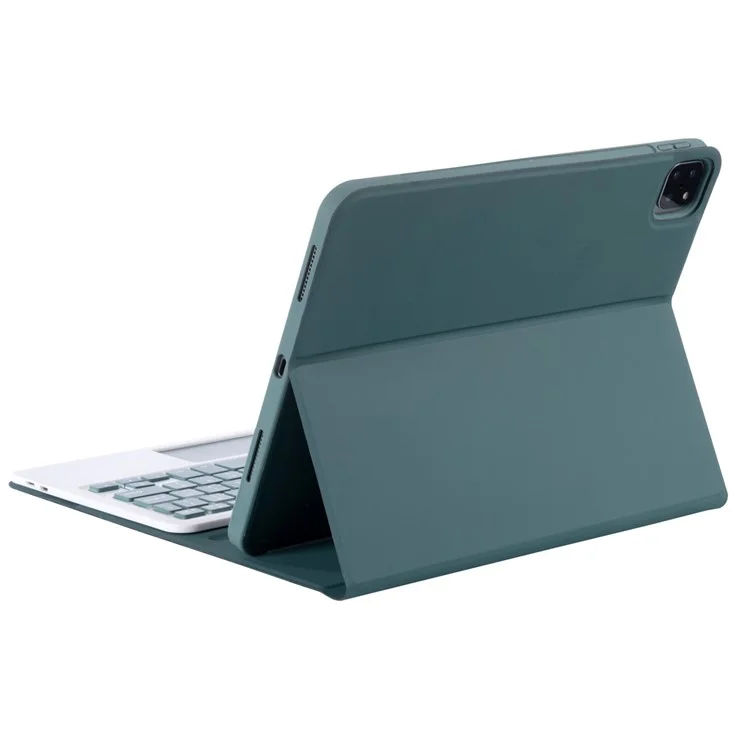Capa com Suporte de Couro e Teclado Bluetooth T11B-A para iPad Air 11 (2024) / Air (2020) / (2022) / Pro 11 (2018) / (2020) / (2021) / (2022) - Verde Escuro