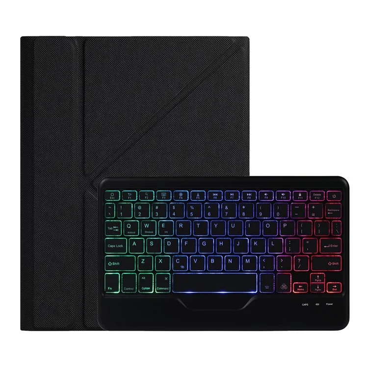 B09S Leather Cover Shell + Wireless Bluetooth-compatible Keyboard Combo Set with Colorful Backlight for iPad 10.2 (2021)/(2020)/(2019)/Pro 10.5-inch (2017)/Air 10.5 inch (2019) - Black