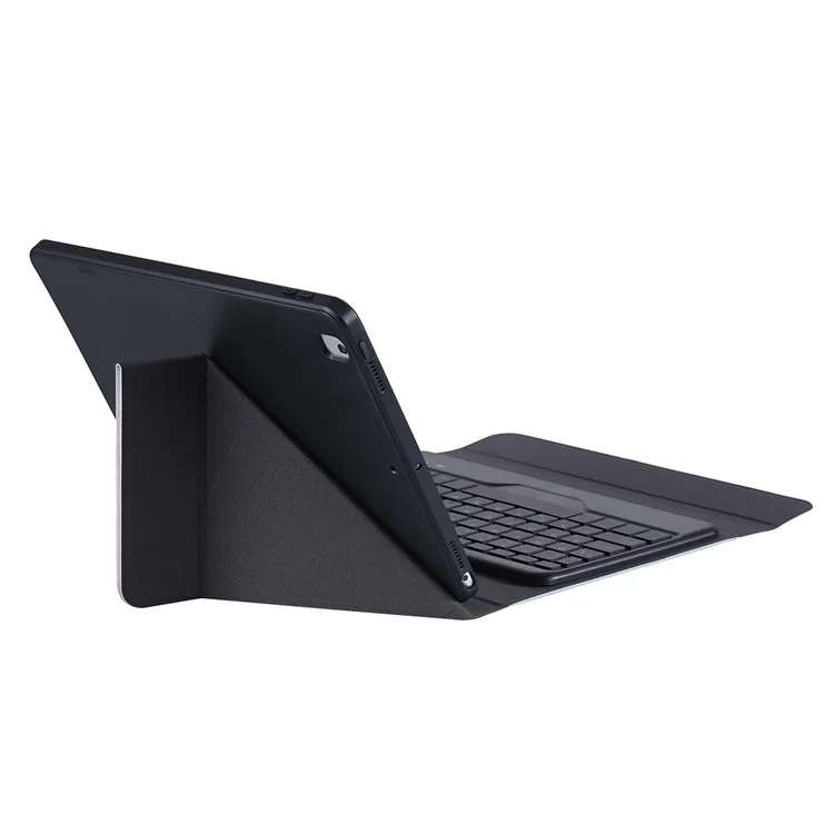 B09S Leather Cover Shell + Wireless Bluetooth-compatible Keyboard Combo Set with Colorful Backlight for iPad 10.2 (2021)/(2020)/(2019)/Pro 10.5-inch (2017)/Air 10.5 inch (2019) - Black