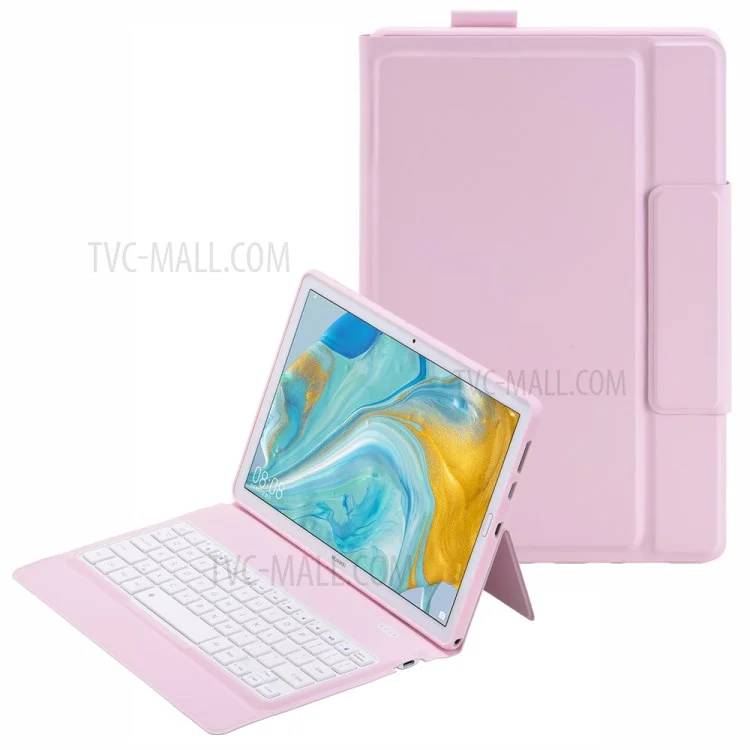 T1083 TPU Inner Case Magnetic Clasp Wireless Bluetooth-compatible Keyboard Leather Protective Case with Pen Loop for Huawei MatePad 10.8 (2020)/MediaPad M6 10.8-inch - Pink