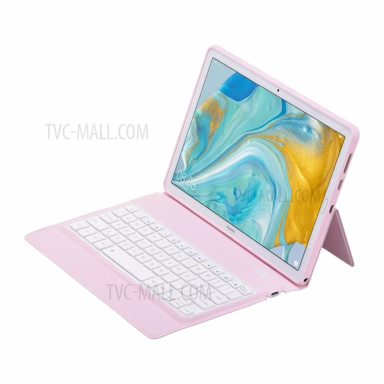 T1083 TPU Inner Case Magnetic Clasp Wireless Bluetooth-compatible Keyboard Leather Protective Case with Pen Loop for Huawei MatePad 10.8 (2020)/MediaPad M6 10.8-inch - Pink