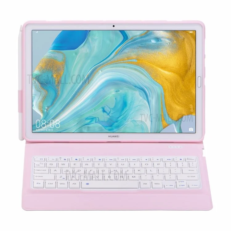 T1083 TPU Inner Case Magnetic Clasp Wireless Bluetooth-compatible Keyboard Leather Protective Case with Pen Loop for Huawei MatePad 10.8 (2020)/MediaPad M6 10.8-inch - Pink