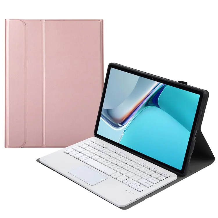 AW11-A Super Slim Wireless Bluetooth-compatible Keyboard TPU Inner + Leather Protective Case with Touch Mouse for Huawei MatePad 11 (2021) (DBY-W09) - Rose Gold