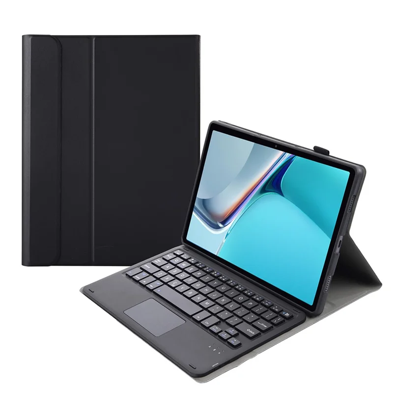 AW11-A Super Slim Wireless Bluetooth-compatible Keyboard TPU Inner + Leather Protective Case with Touch Mouse for Huawei MatePad 11 (2021) (DBY-W09) - Black