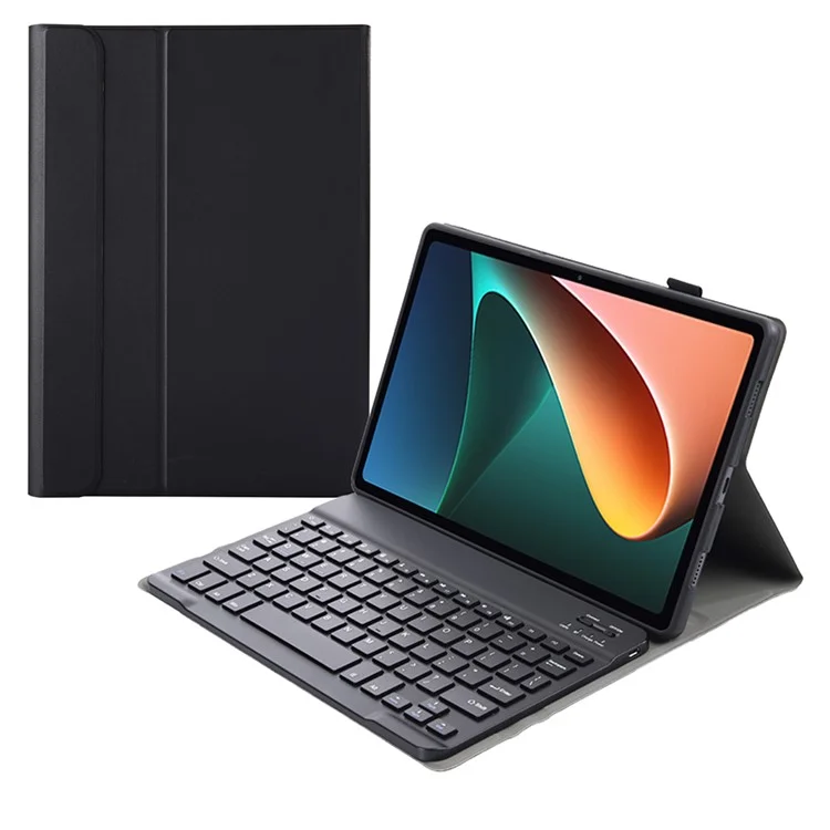 AN05 Ultra-Thin TPU Frame + Leather Stand Case with Bluetooth-compatible Keyboard for Xiaomi Pad 5 / 5 Pro - Black