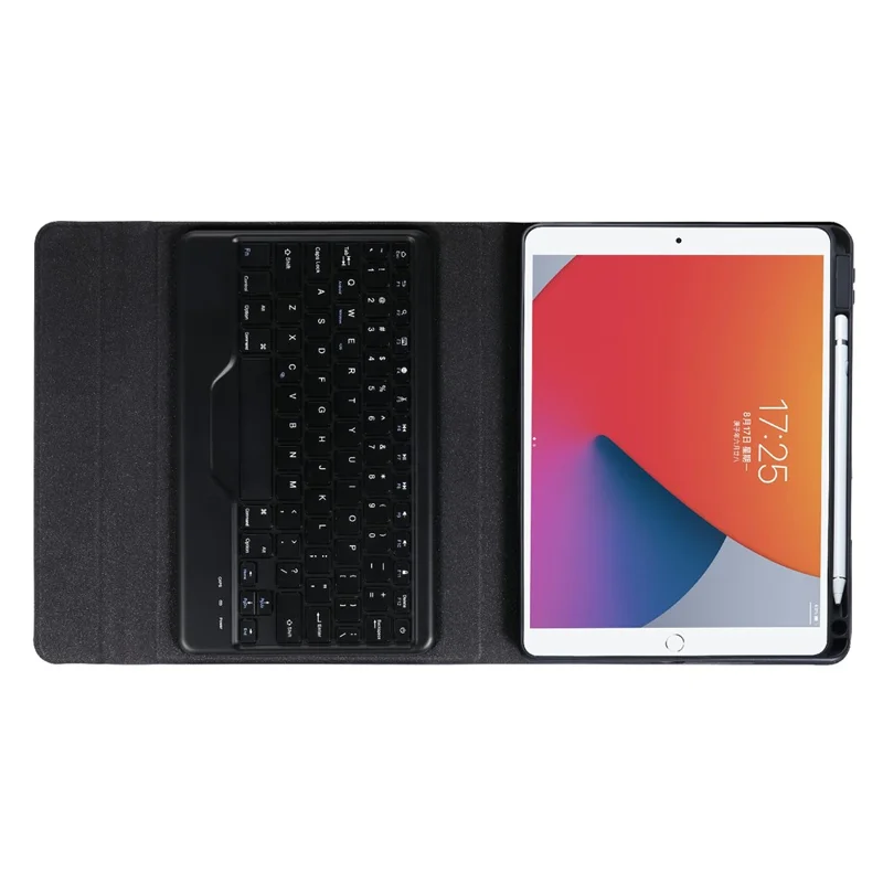 B07 Leather Protective Case + Bluetooth Keyboard Support Triangle Stand Built-in Pen Slot [without Backlit] for iPad 9.7 (2017) (2018) / iPad Pro 9.7 (2016) / iPad Air 2 - Black