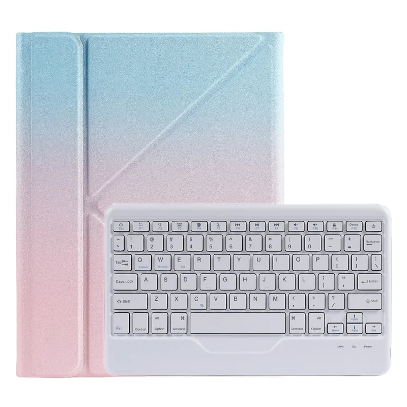 B07 Leather Protective Case + Bluetooth Keyboard Support Triangle Stand Built-in Pen Slot [without Backlit] for iPad 9.7 (2017) (2018) / iPad Pro 9.7 (2016) / iPad Air 2 - Blue/Pink