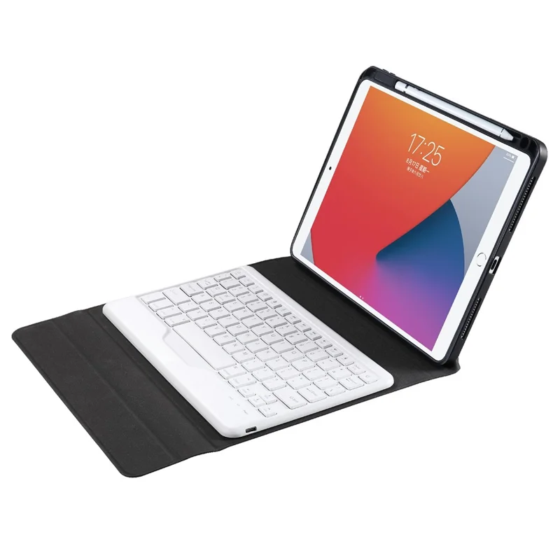 B07 Leather Protective Case + Bluetooth Keyboard Support Triangle Stand Built-in Pen Slot [without Backlit] for iPad 9.7 (2017) (2018) / iPad Pro 9.7 (2016) / iPad Air 2 - Blue/Pink